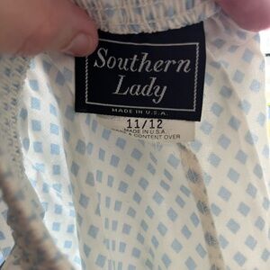 Vintage White and Light Blue Pleated Midi Skirt